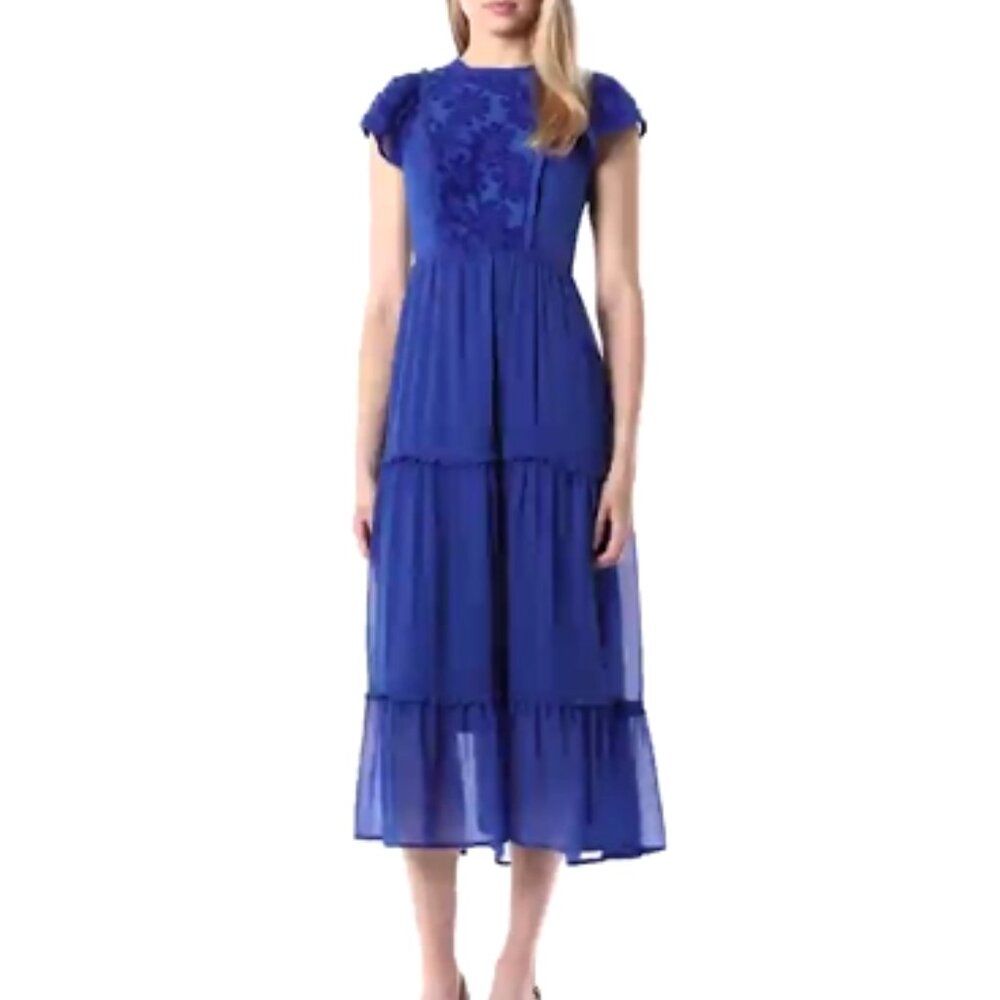 Kensie Women's Crinkle Chiffon Maxi Dress, Ultramarine, Small (NWT)